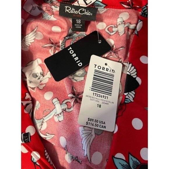 Retro Chic Torrid Plus 18 Red Skull-Rose-Love Graphic Short Sleeve Midi Dress - Picture 7 of 7